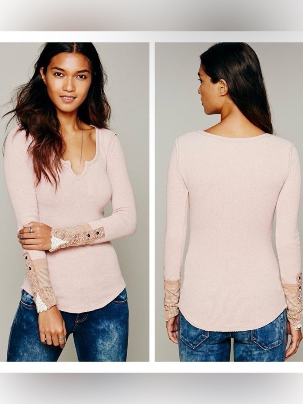 Free People | We the Free | Kyoto Cuff Pink & Cream long sleeve | M
